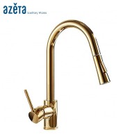 Restaurant Kitchen Equipment Concinnity Single Handle Gold Brass Pull Down Kitchen Faucet