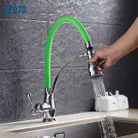 Long Spout Pull Down Out Flexible Adjustable Colors Tube Single Handle Brass Kitchen Sink Faucet