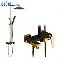 New Fashion Luxury Royal Hotel Black Gold Wall Mount Rain Bath Shower Faucet Bathroom Muslim Shower Set