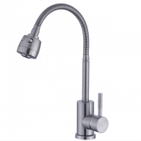 single lever stainless steel flexible dual flow spout kitchen faucet