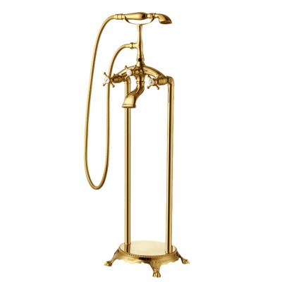 Gold colour faucets stainless steel classic freestanding bath mixer cast iron bathtub taps