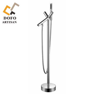 Luxury Floor Mounted Free Standing Bathroom Tub Mixer Tap Faucet with Hand Shower